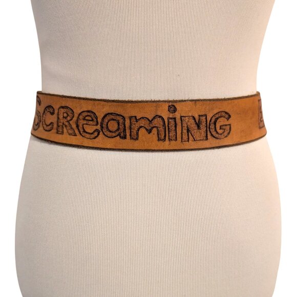 Vintage Handmade? Unisex Sz 28"-33" Leather Screaming Eagle Brass Arrowhead Belt - Picture 2 of 10